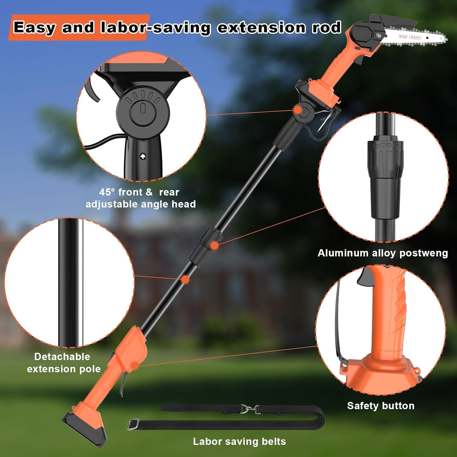 Thumbnail 5 de Cordless Pole Saw 12.47Ft – 2 in 1 Long Reach Saw & Handheld Chainsaw (6'')