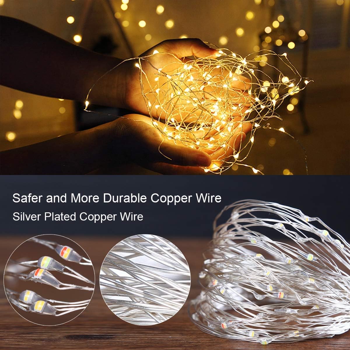 Detalle de EShing ES0020011-8 100 LED Fairy Lights, 10 m, Warm White, IP65