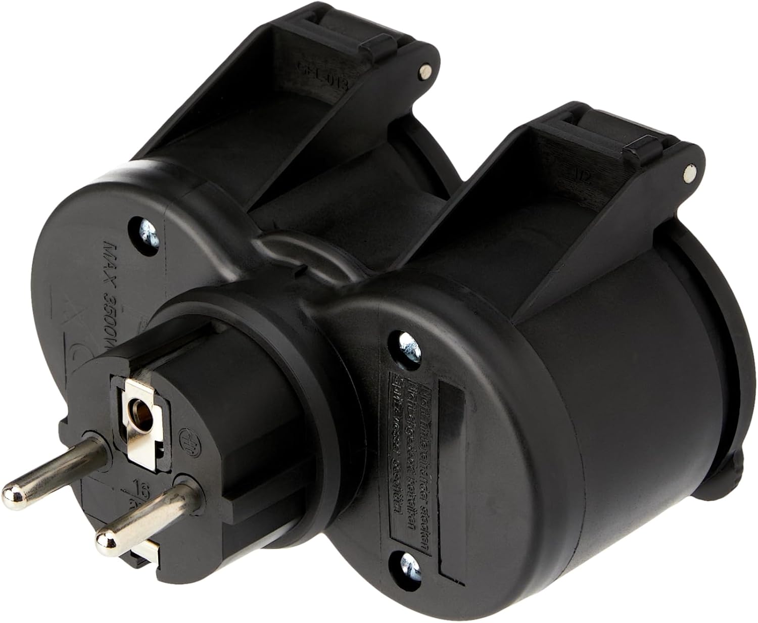 Thumbnail 2 de Electraline 55074 Adattatore da Esterno 2 prese Schuko IP44, Spina tedesca, Nero