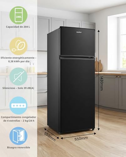 Detalle de Comfee' 204L Refrigerador-Congelador de 2 Puerta, Congelador Superior: prestaciones útiles para dormitorio y oficina