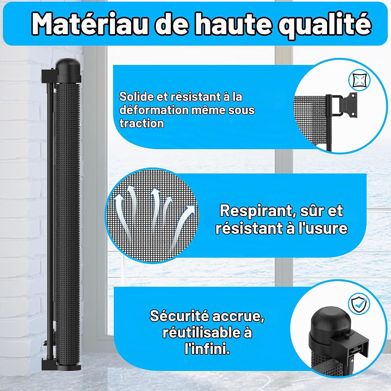 Detalle 2 de TATIVALO XY-(HAG1246B) uittrekbaar traphek, zwart, tot 150 cm