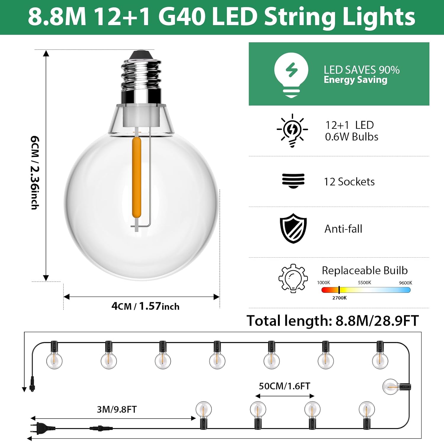 Detalle de FIFlying LED-Lichterkette 8,8 m Außen