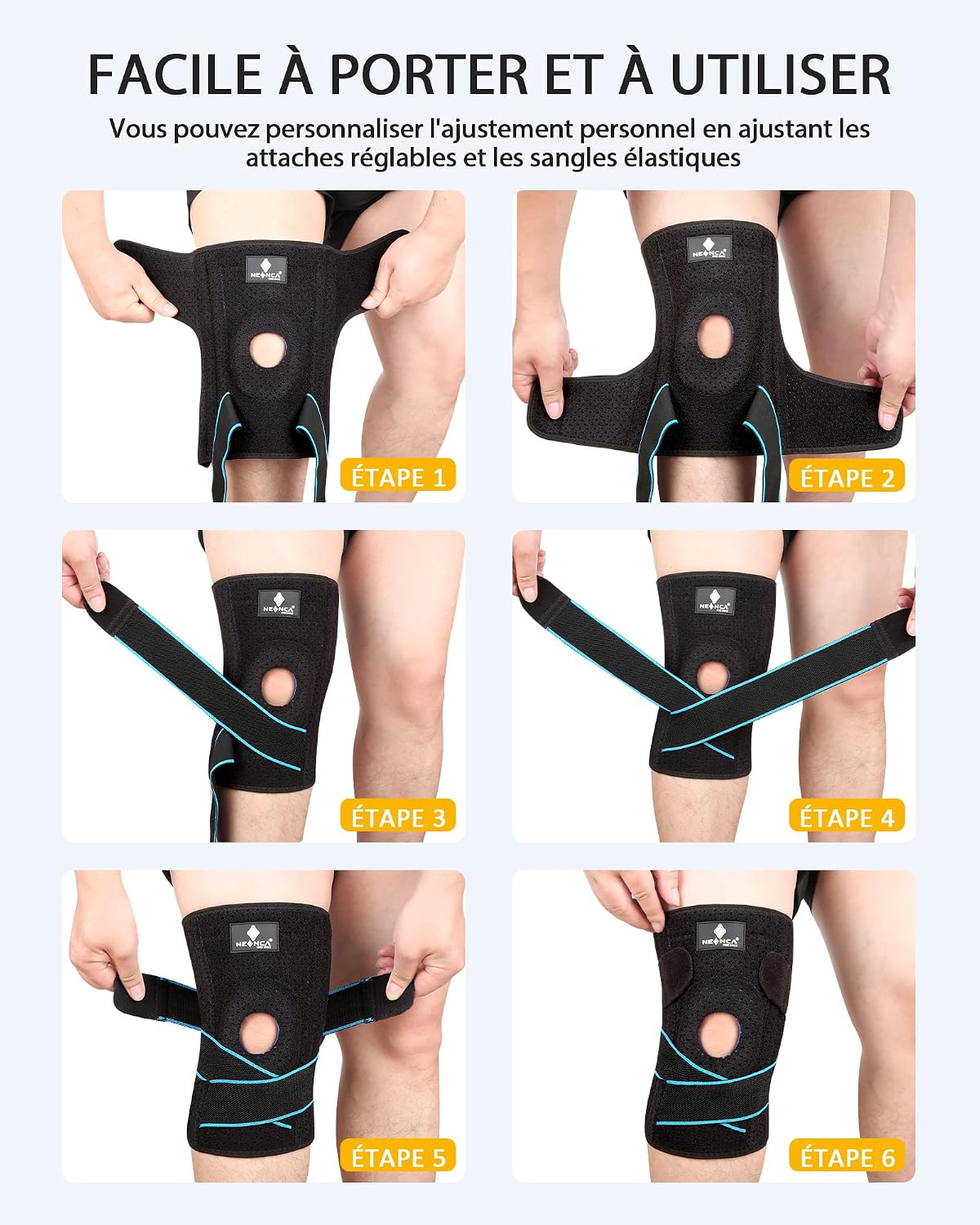 Detalle 2 de NEENCA genouillère rotulienne réglable avec coussinets en gel et stabilisateurs latéraux
