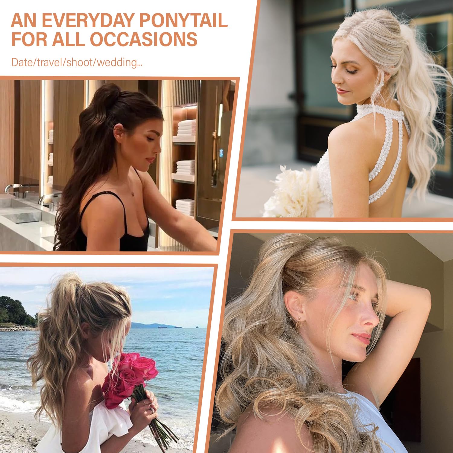 Detalle 2 de 24 Inch Clip-On Ponytail Extension for Women in Chestnut Brown With Golden Highlights