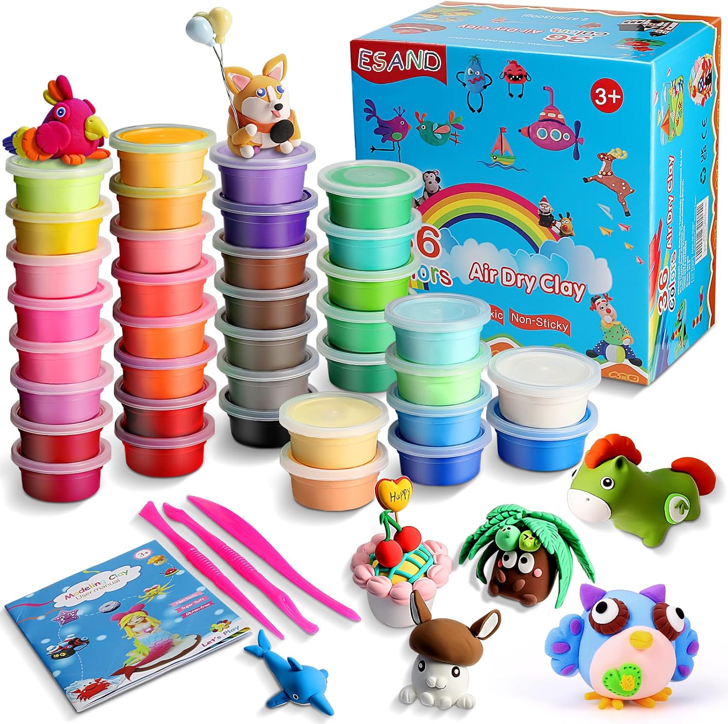 Detalle de iFergoo ESAND Air Dry Clay – 36‑Colour Modelling Set for Kids