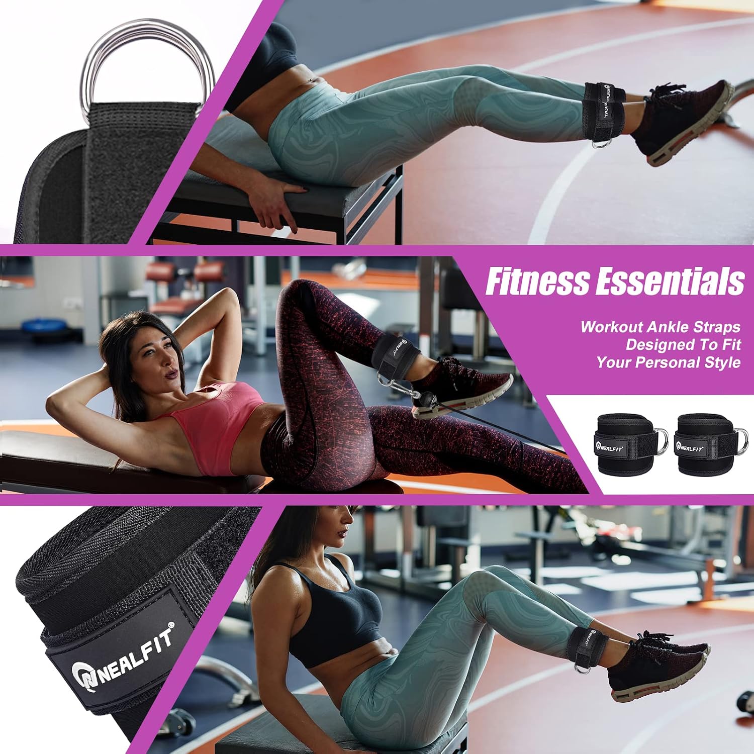Detalle 1 de NEALFIT Ankle Strap for Cable Machine, 7mm Neoprene, Adjustable Hook-and-Loop