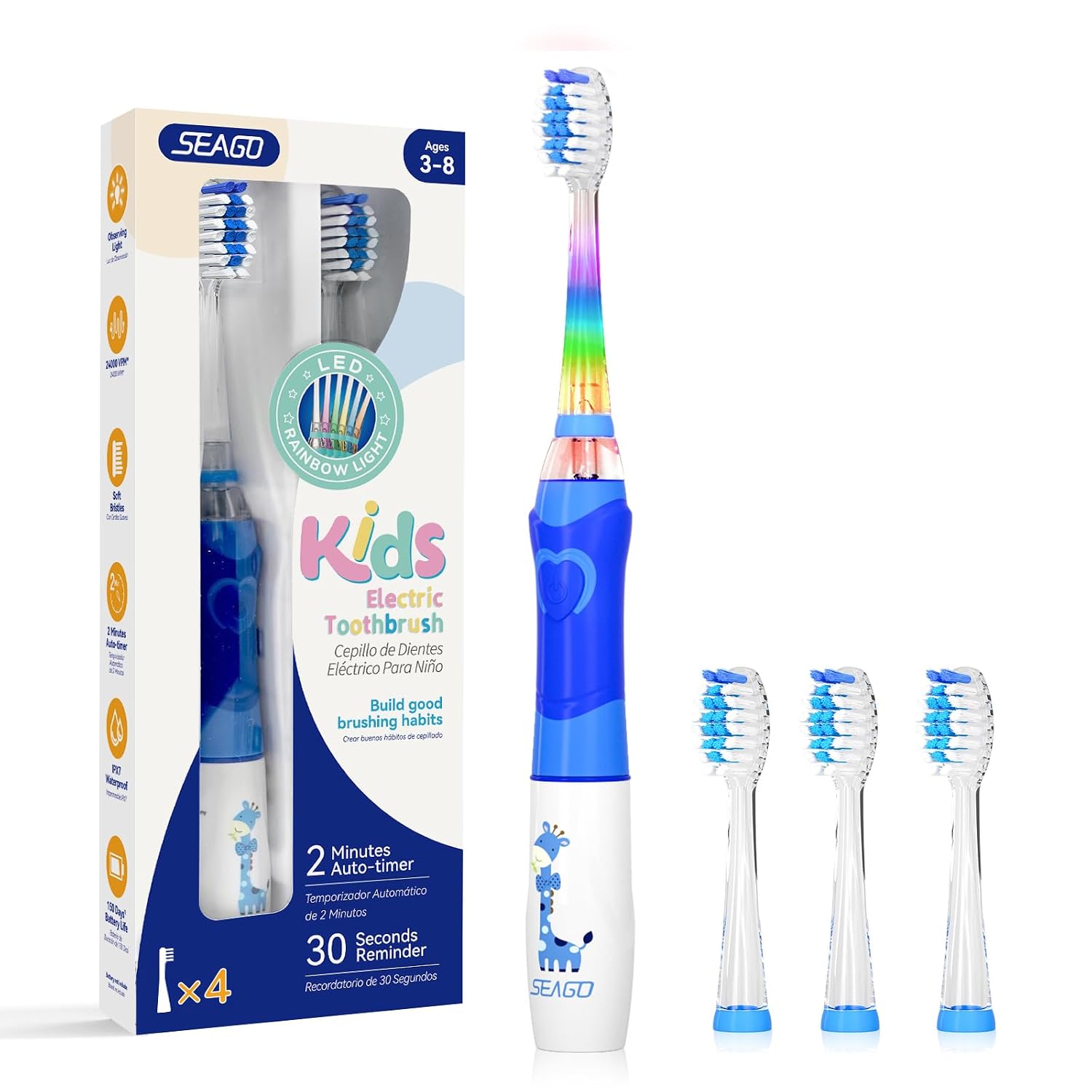 Detalle de SEAGO SG-977 Kids Electric Toothbrush, 4 Heads 🪥