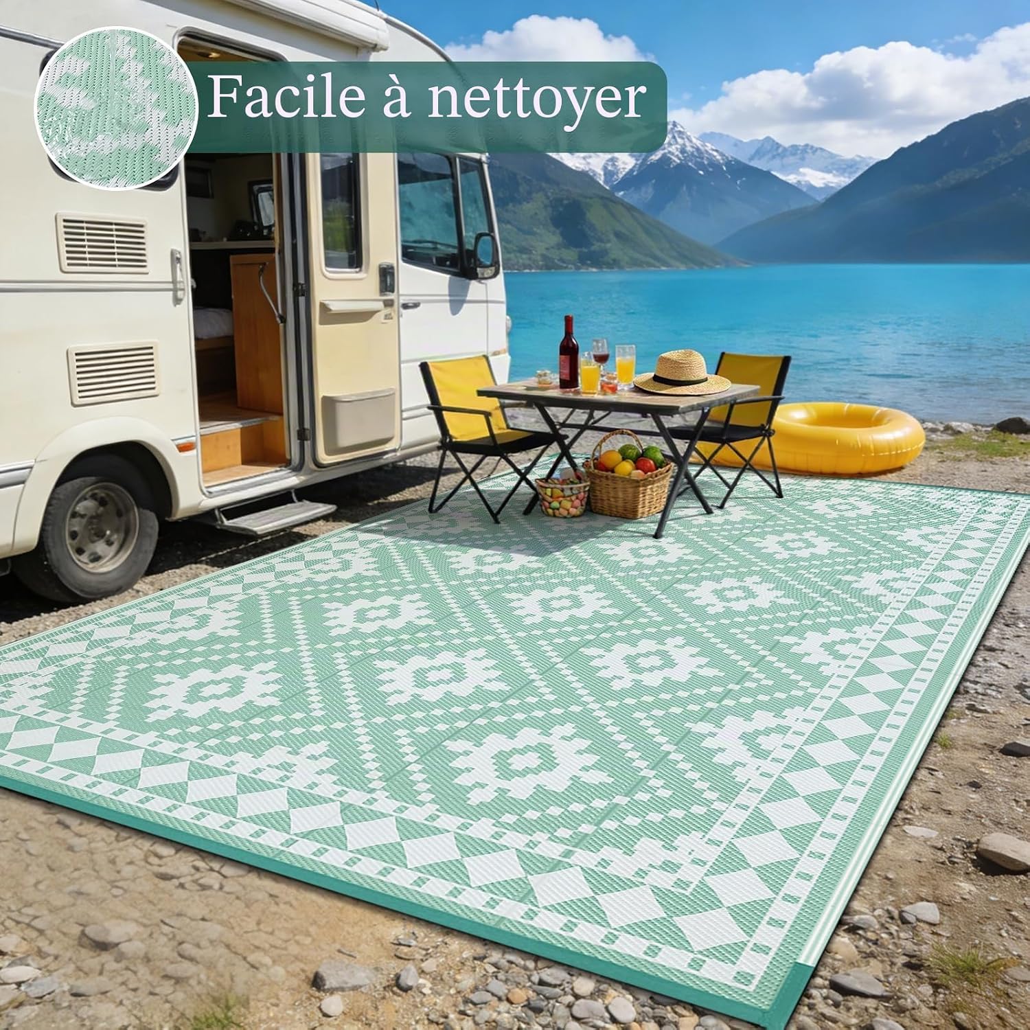 Thumbnail 6 de Enyhom Grand tapis d'extérieur réversible en paille de PP recyclé – polyvalent et pliable