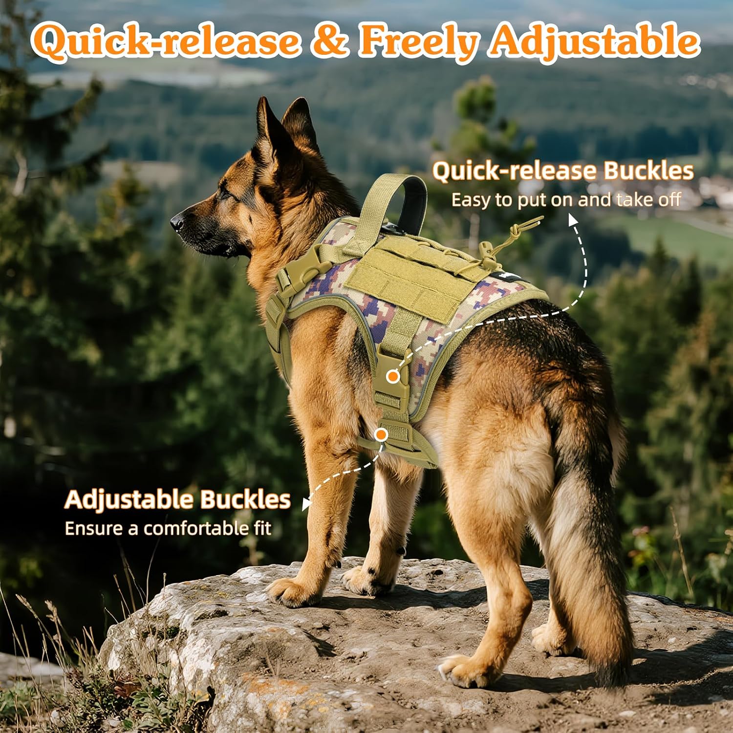 Thumbnail 3 de VavoPaw Heavy Duty Tactical Dog Harness for Large Dogs (Desert Camouflage, Size M)