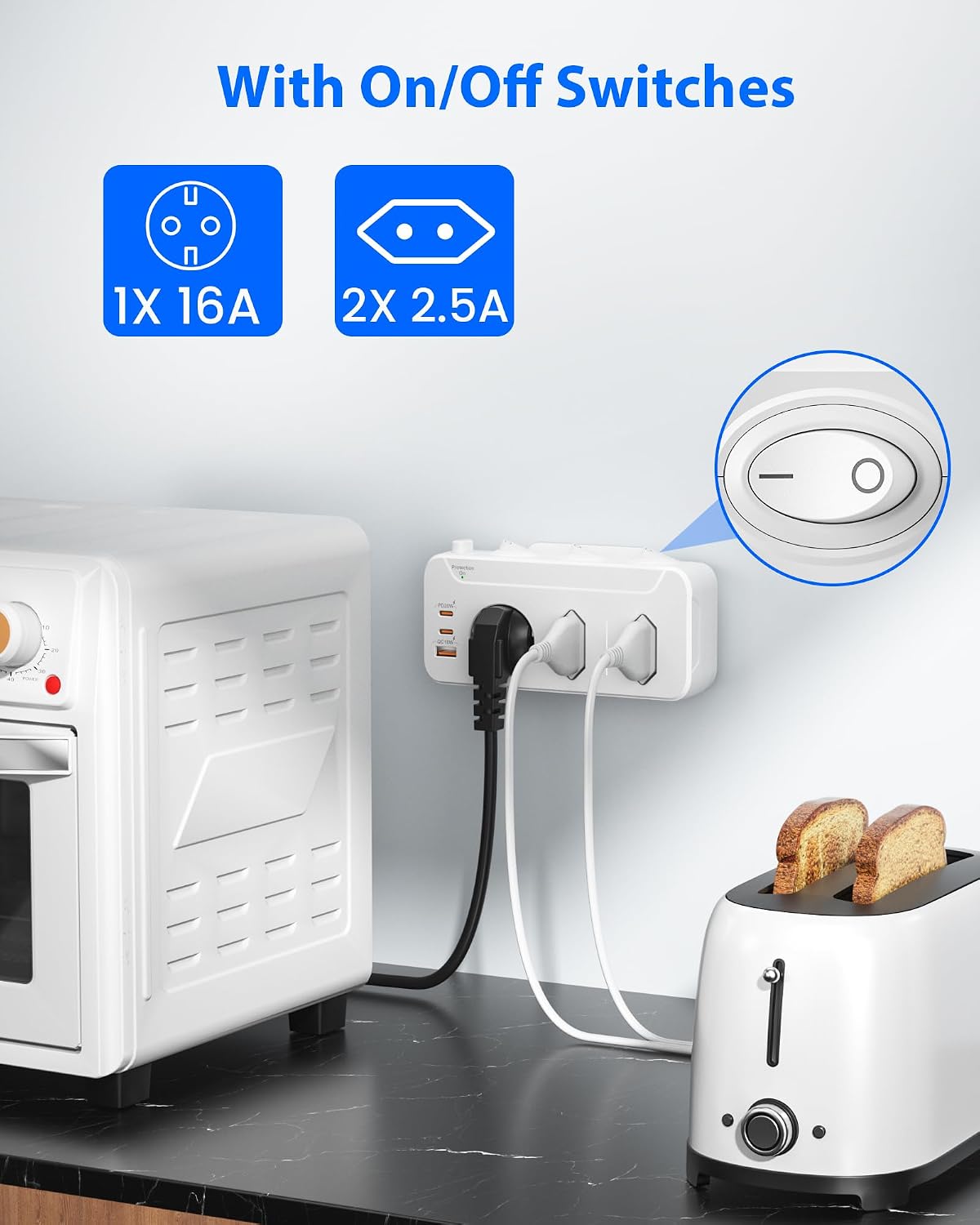 Detalle 2 de Doppelstecker Steckdosen USB C mit Schalter 20W