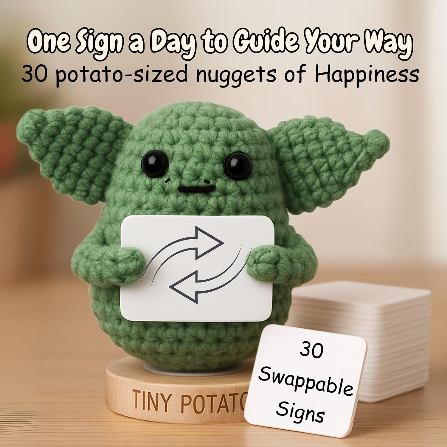 Detalle de Star Wars Gifts Handmade Baby Yoda Positive Crochet Doll with 30 Affirmations
