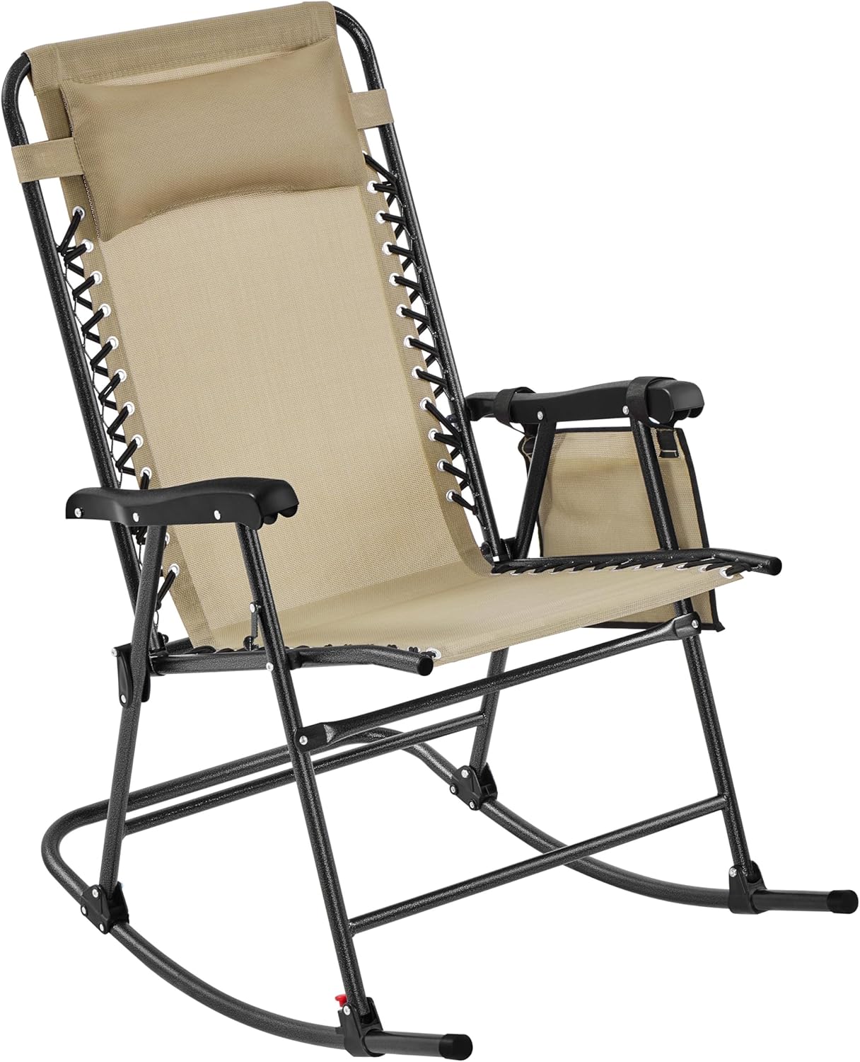 Yaheetech sedia a dondolo reclinabile pieghevole da esterno Beige con braccioli e poggiatesta, portata 120 kg