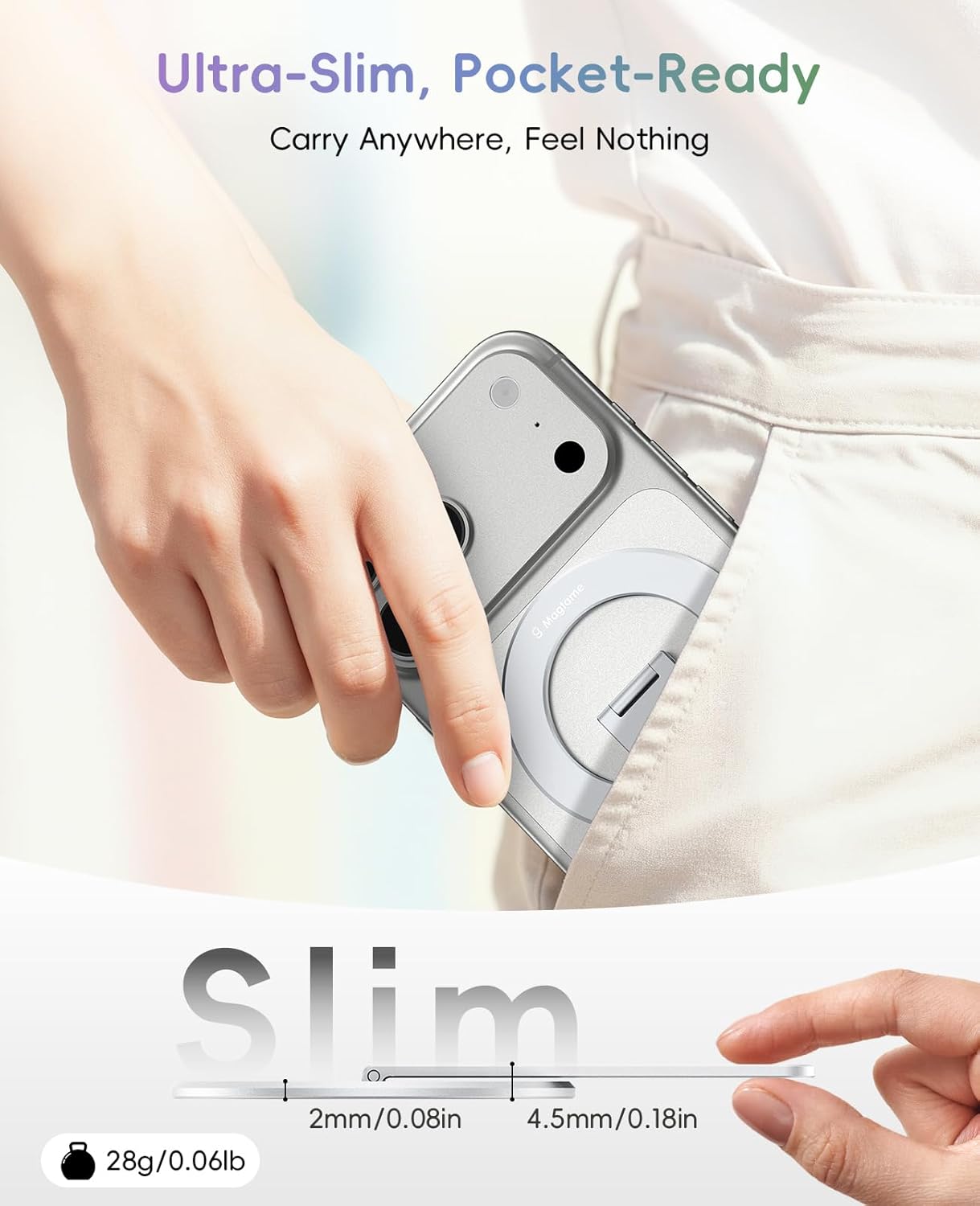 Thumbnail 4 de Magtame supporto magnetico Mag-Safe 3 in 1 ultra sottile (argento) per iPhone 17/16/15