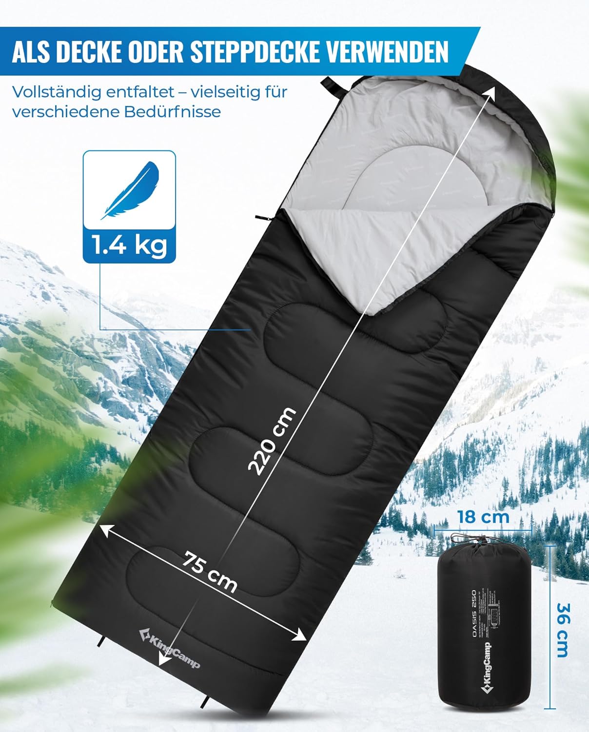 Thumbnail 1 de KingCamp Schlafsack für Erwachsene – XL, kaltes Wetter, 3-Jahreszeiten, wasserdicht, kompaktes Packmaß