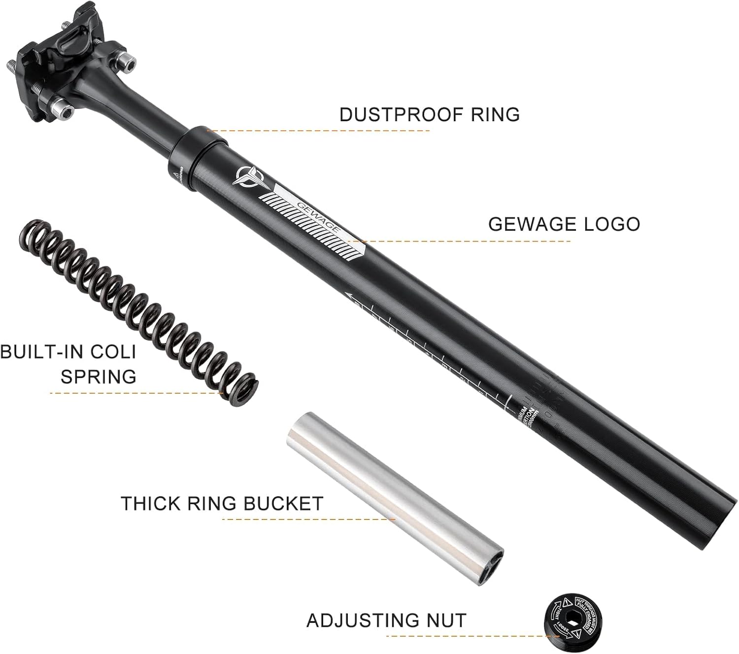 Thumbnail 3 de GEWAGE Tige de selle à ressort en aluminium 6061-T6 avec diamètre 31,6 mm (400 mm) pour MTB, course, BMX et eBike