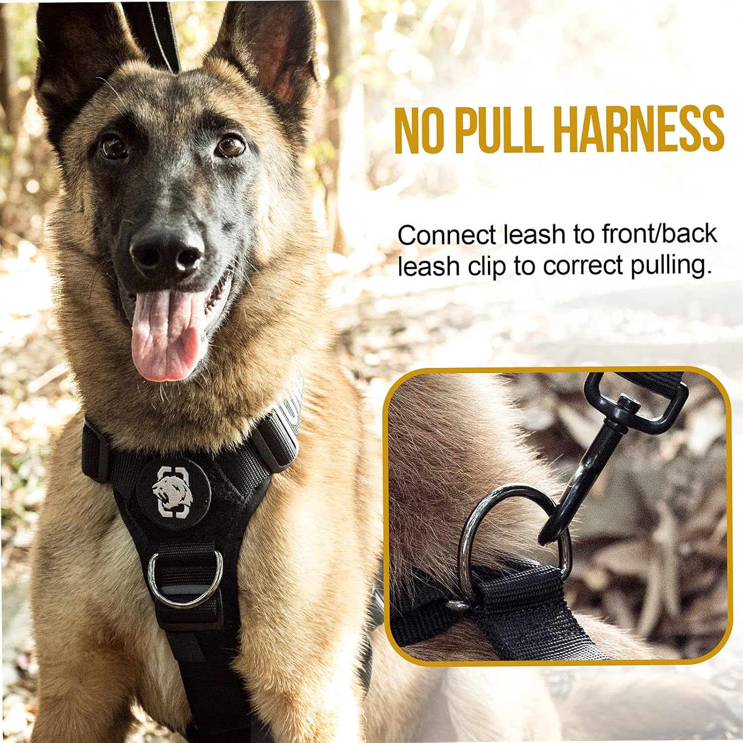 Detalle de OneTigris Harnais anti-traction Goliath K9 – harnais tactique réglable (L) pour chien noir