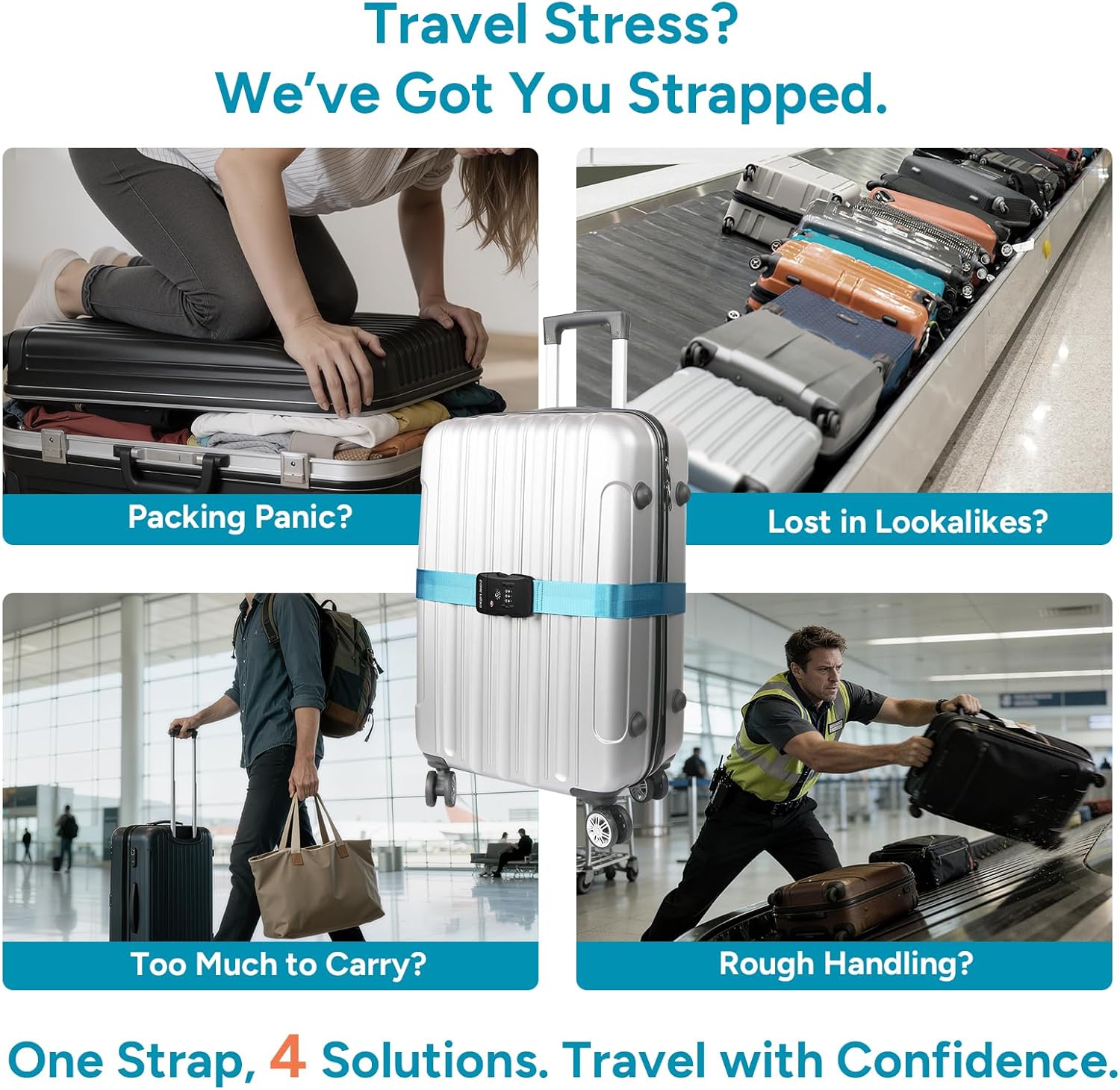 Detalle 2 de Travel Inspira TSA Approved Luggage Straps for Suitcases (Blue)