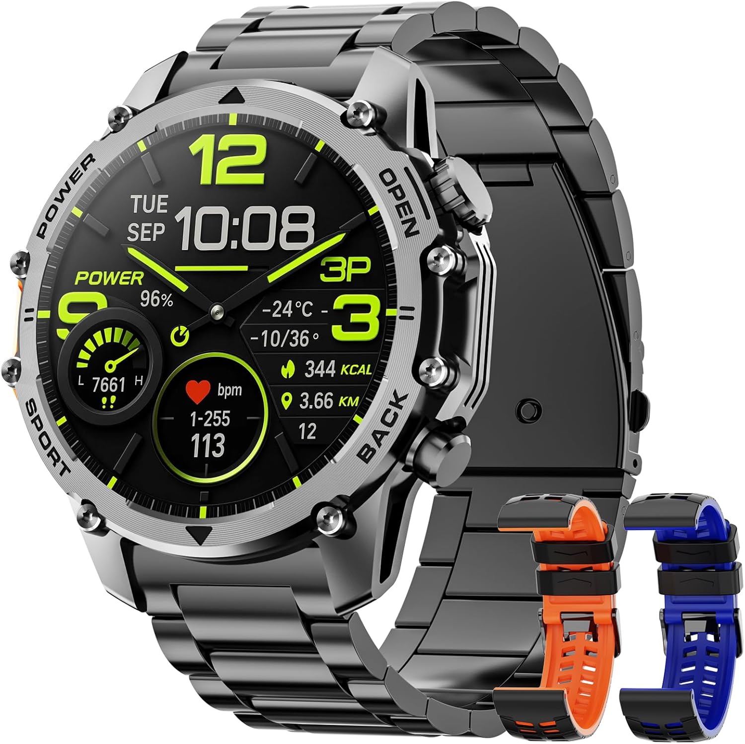 Detalle de Smartwatch Uomo con Torcia Militare 1,52'': stile rugged, 500 mAh e 120+ sport