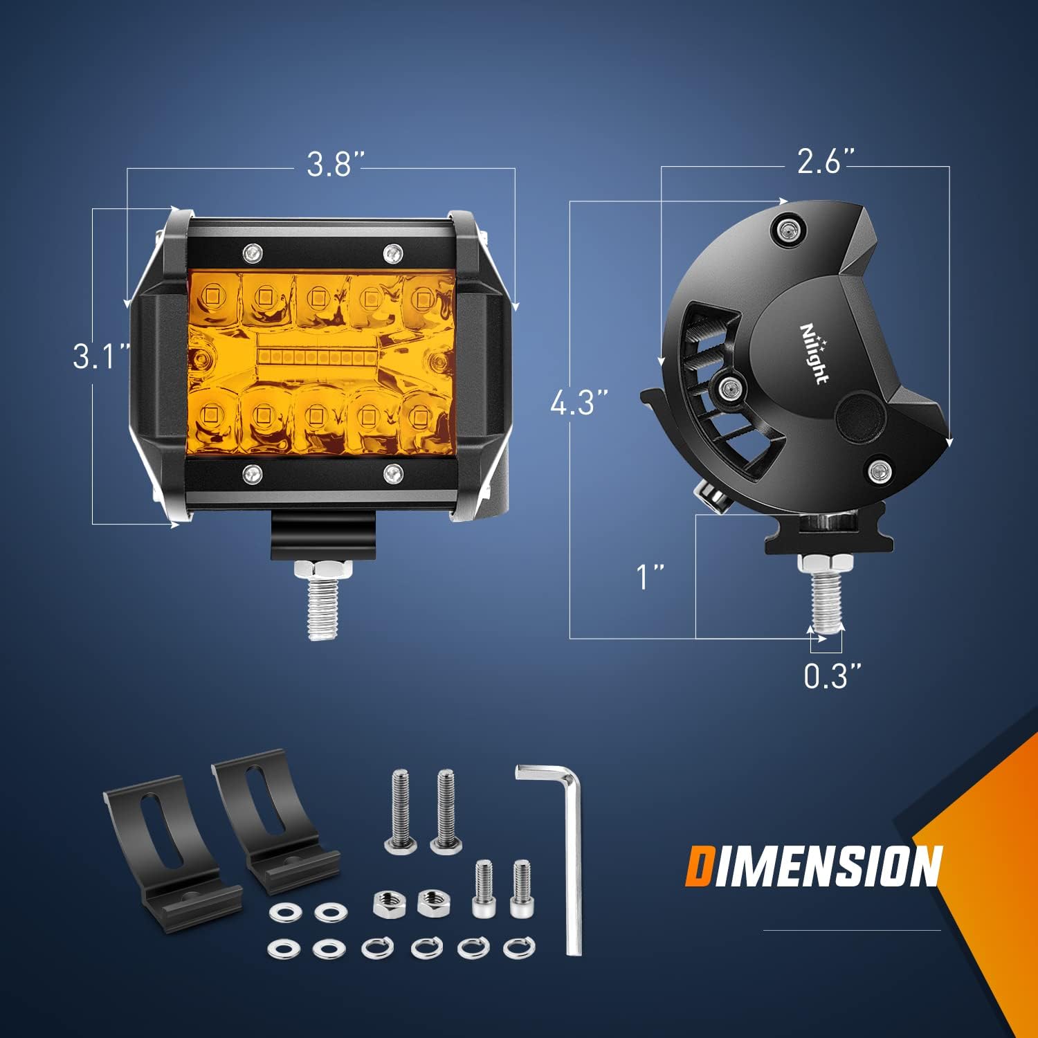 Detalle 2 de Nilight 4-inch Amber LED Pods 60W driving lights