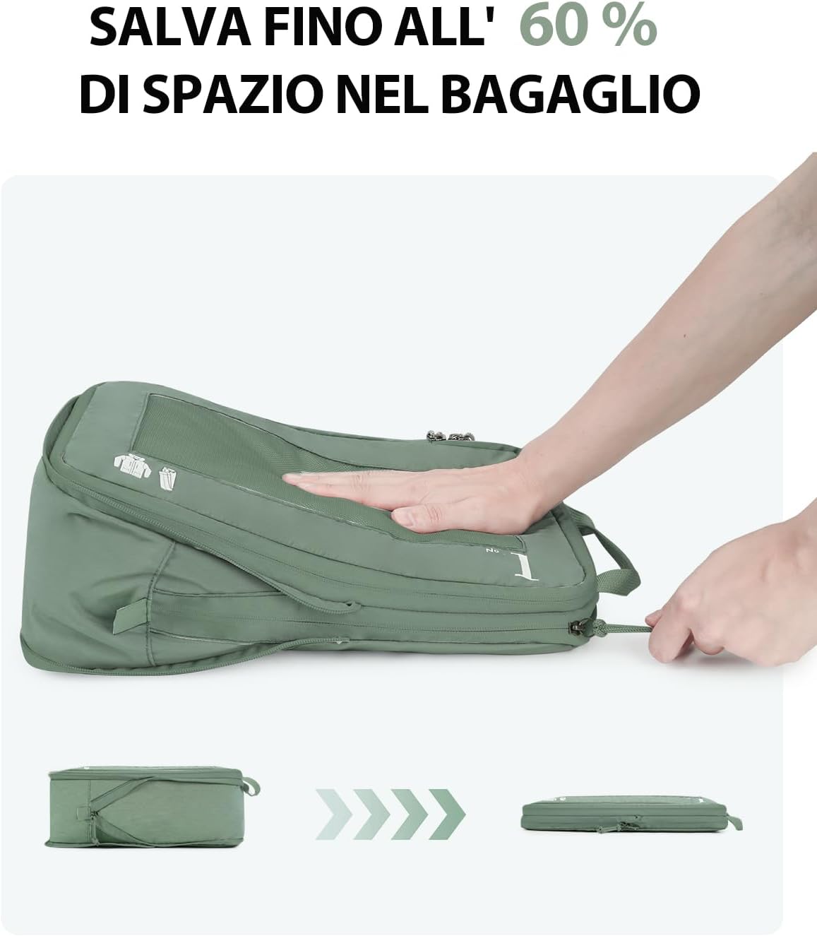 Detalle 2 de ECOHUB set 5 organizer valigia compressibili con scomparto extra e sacchetti travel esssentials (verde)