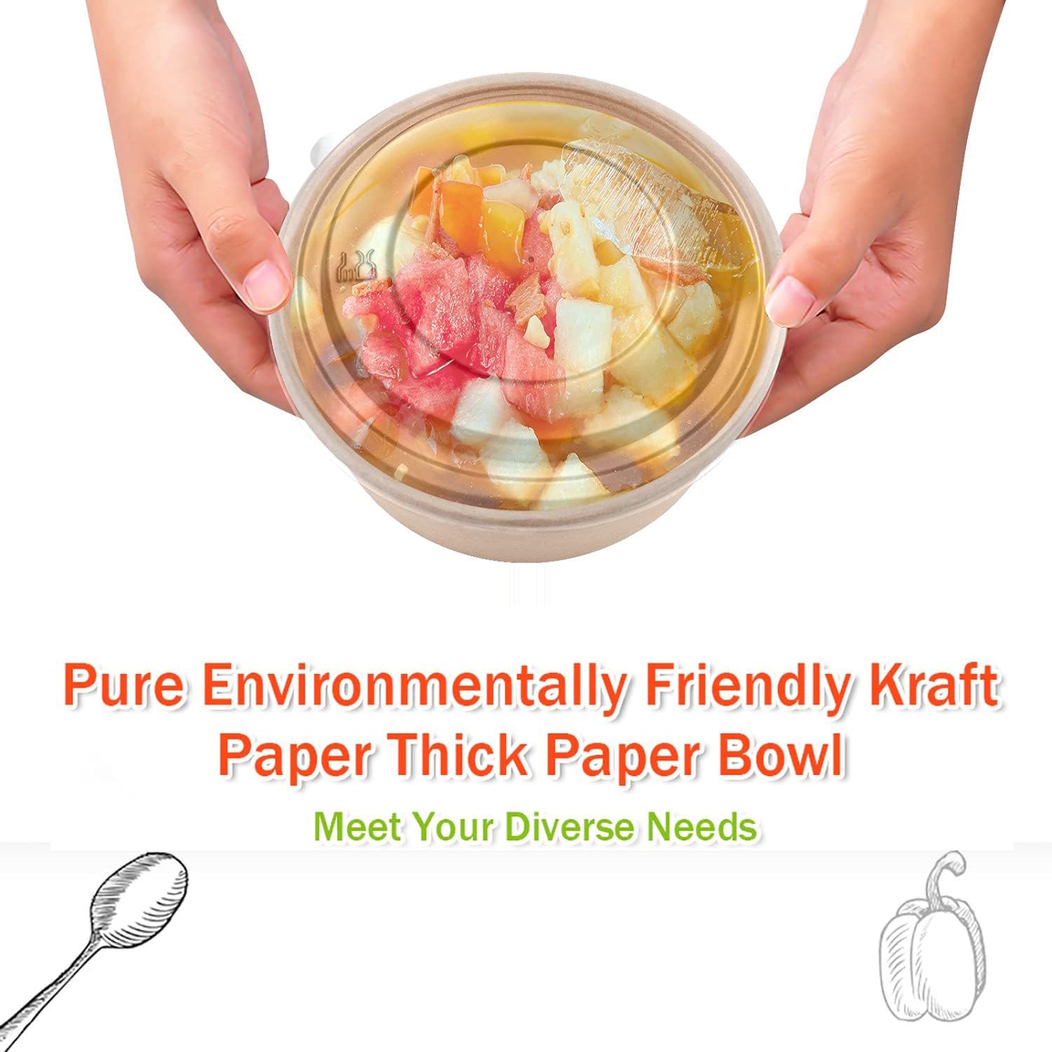 Thumbnail 2 de TOPtoper 50 Pcs 32 Oz Large Paper Bowls with Lids (Disposable) for Hot or Cold Food
