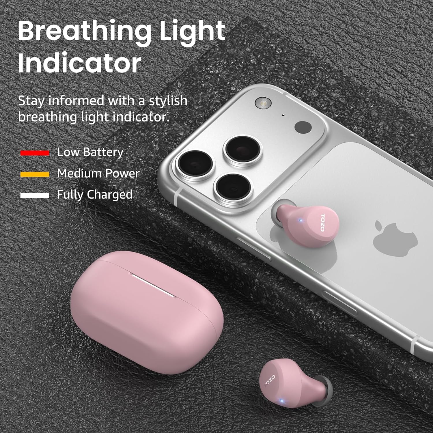 Thumbnail 4 de TOZO A1 In-Ear Kopfhörer kabellos Bluetooth 5.3 mit 2 Mikrofonen, App-Steuerung und IPX5 (Roségold)