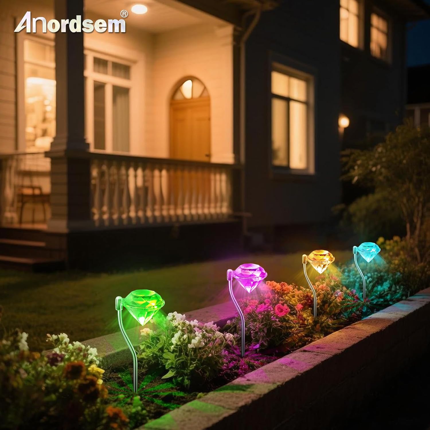 Thumbnail 5 de Anordsem solar diamond garden lights (colour changing RGB), waterproof outdoor stake lights
