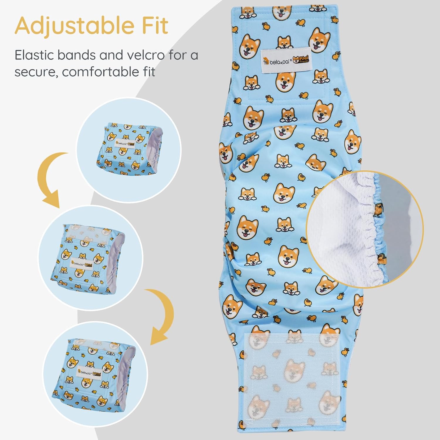 Detalle de Bella & Pal Belly Bands for Male Dogs (3 Pack) – Reusable, Washable Nappies for Small Dogs
