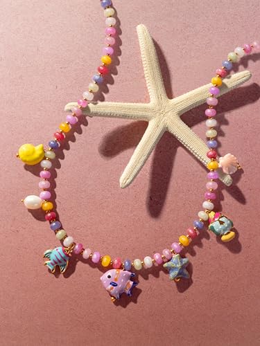 Detalle de SINGULARU Collar Mujer Oceánic Colors: acero bañado en oro 18 kt con cuentas coloridas