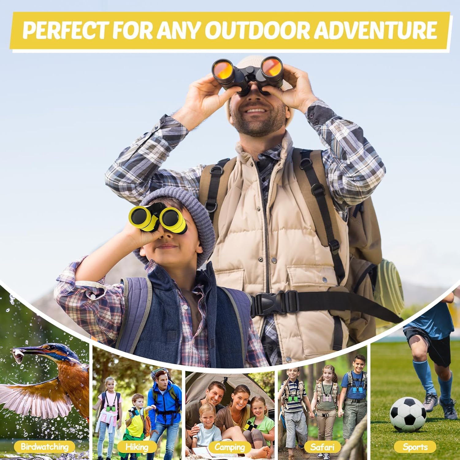 Detalle 2 de Binoculars for Kids with Compass, Magnifying Glass and Accessories (Yellow) – Ideal 3–8 Year Old Explorers