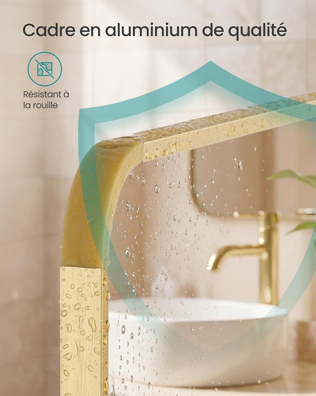 Thumbnail 3 de SONGMICS Miroir Salle de Bain LWM010AB01 – Miroir Mural Rectangulaire en Aluminium doré clair 91 x 61 cm