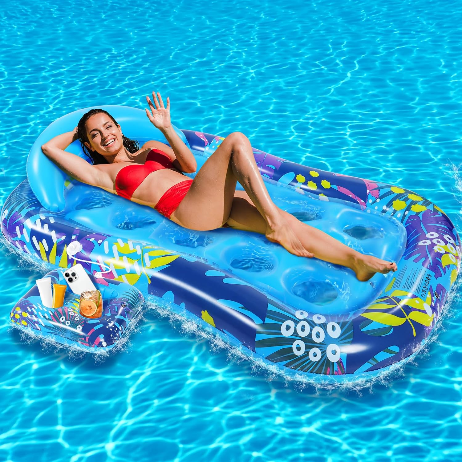 Detalle de Subtail Bouée Piscine – Matelas gonflable avec porte-gobelet et fauteuil amovible
