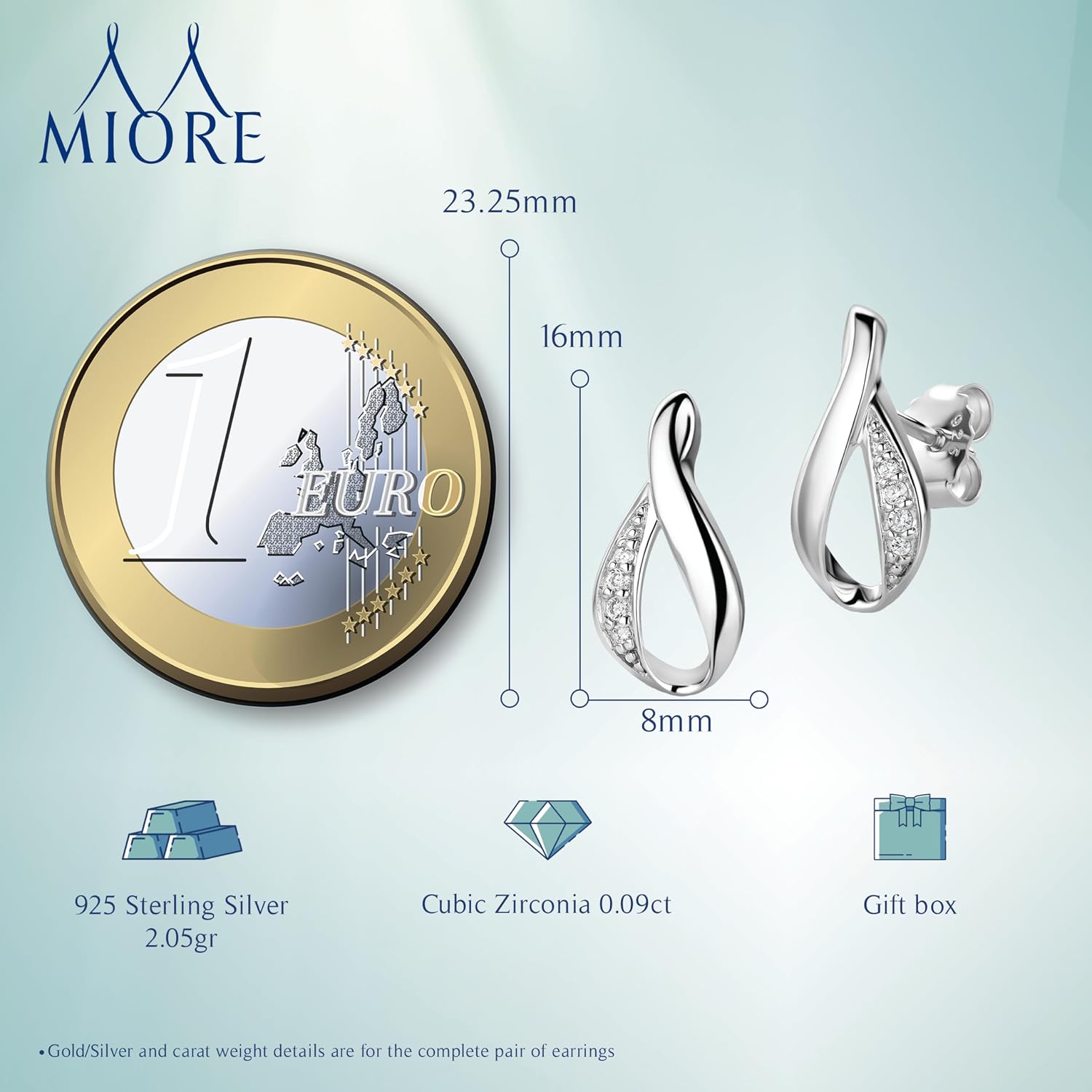 Detalle de MIORE Boucles d'oreilles 16x8 mm đ