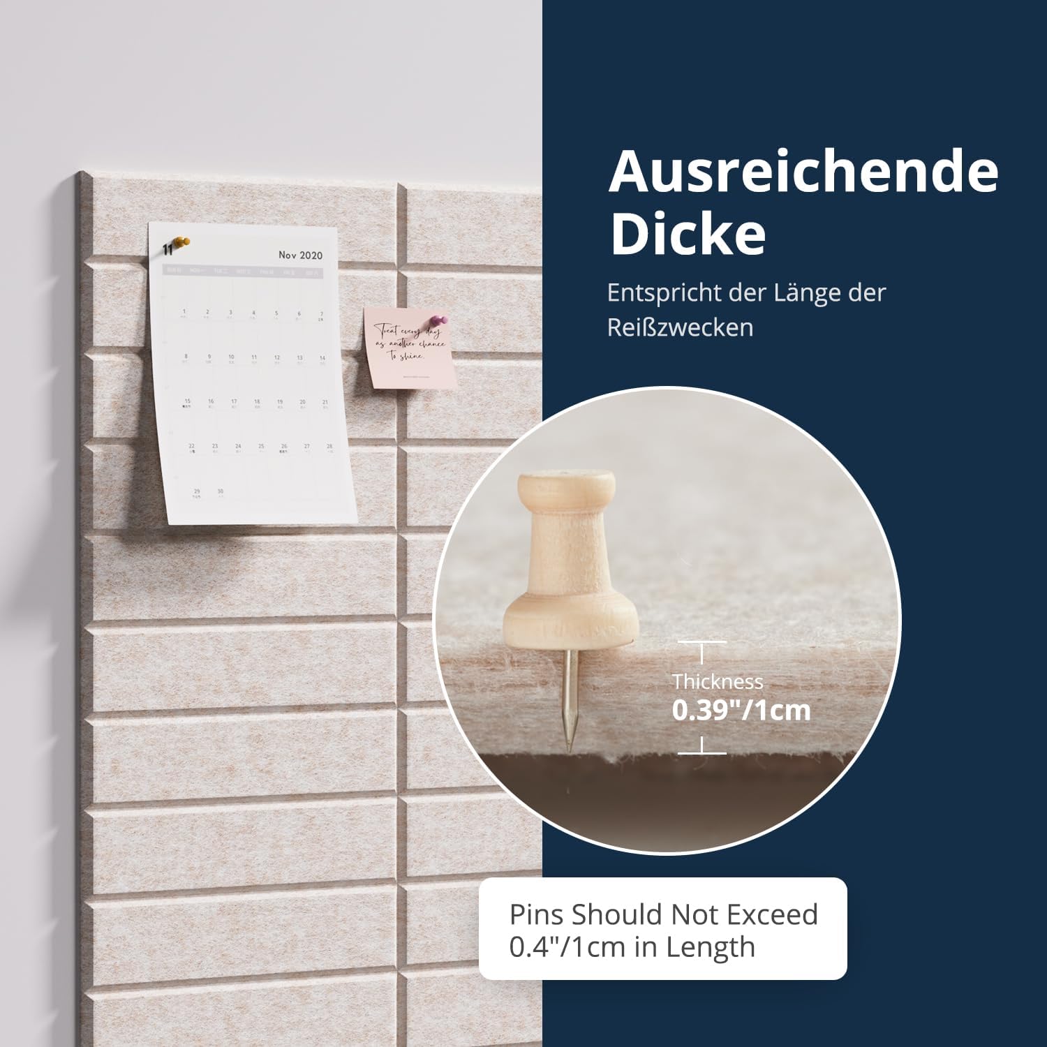 Detalle 2 de Woovio große Filz Pinnwand selbstklebend 120×90 cm (12er-Set) inklusive Klebepads – helles Kamel