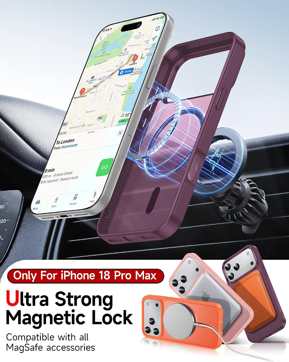 Thumbnail 2 de LeYi MagSafe Case for iPhone 18 Pro Max with 2 Screen Protectors, Burgundy