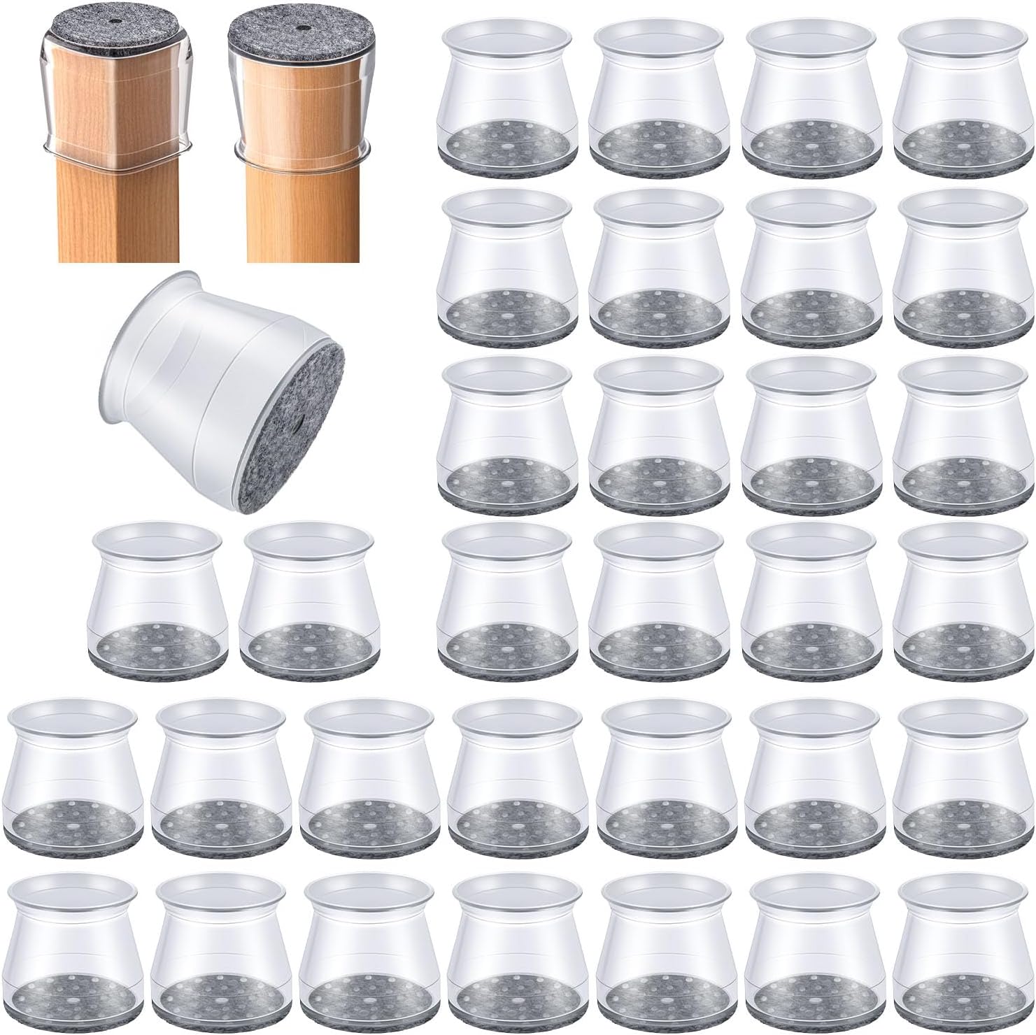 OASMU U Silicone Chair Leg Protectors, Clear 32-Pack with Felt Pads