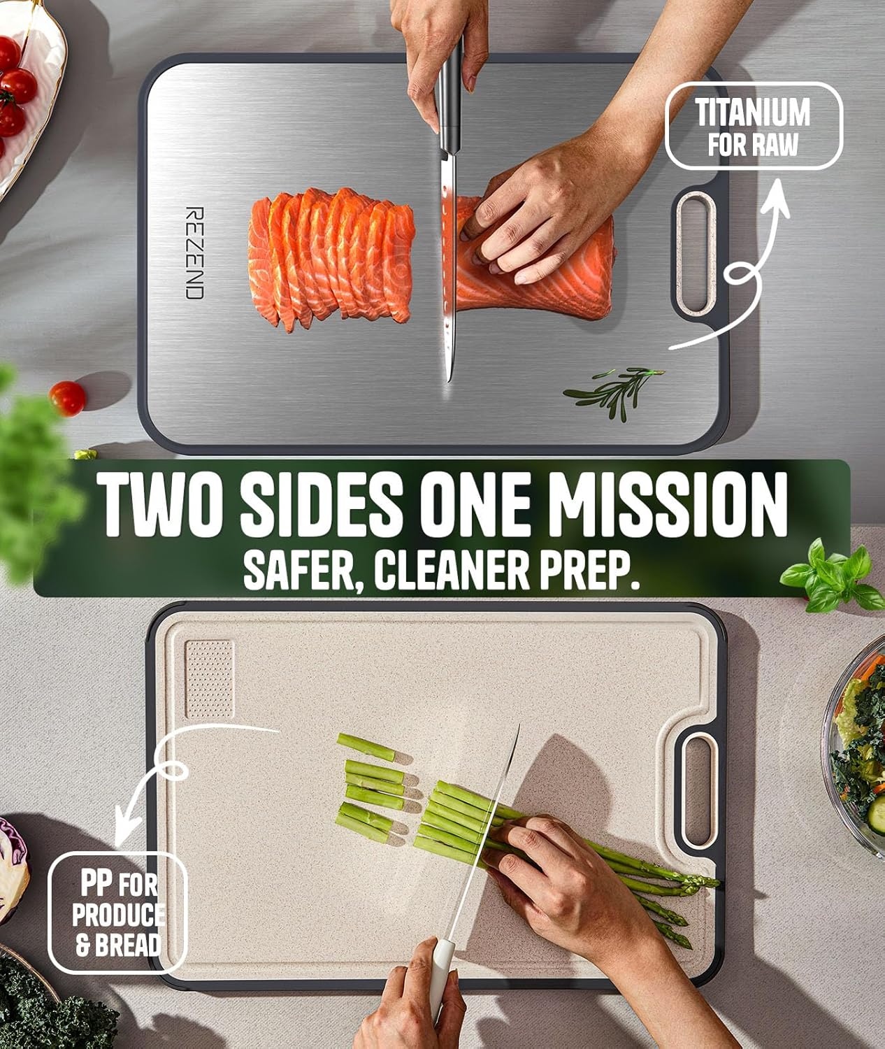 Thumbnail 3 de REZEND Titanium Cutting Board Set of 3: Dual-Sided, Knife-Friendly, Hygienic Prep Surfaces