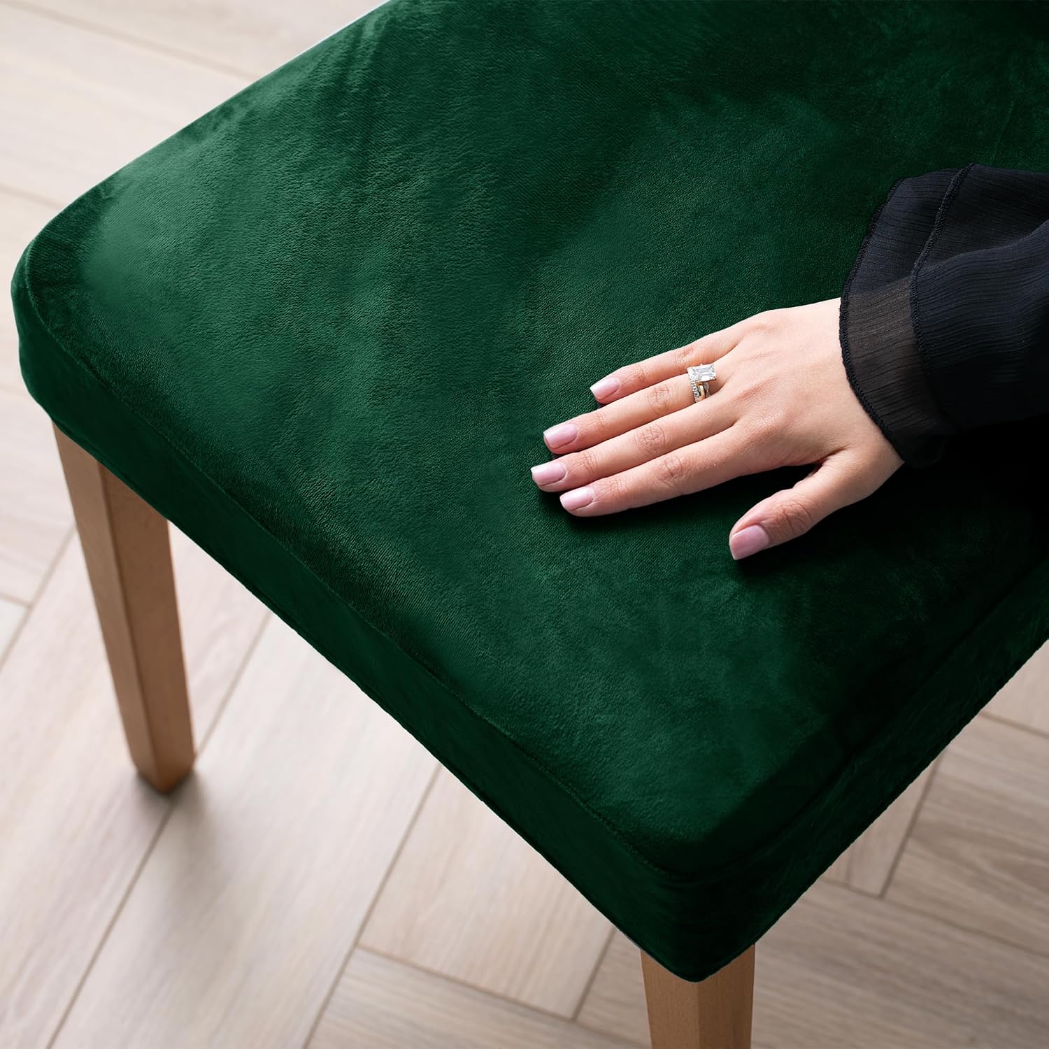Thumbnail 4 de RESTILO stoelhoezen voor eetkamerstoelen, stretch, flessengroen, set van 4