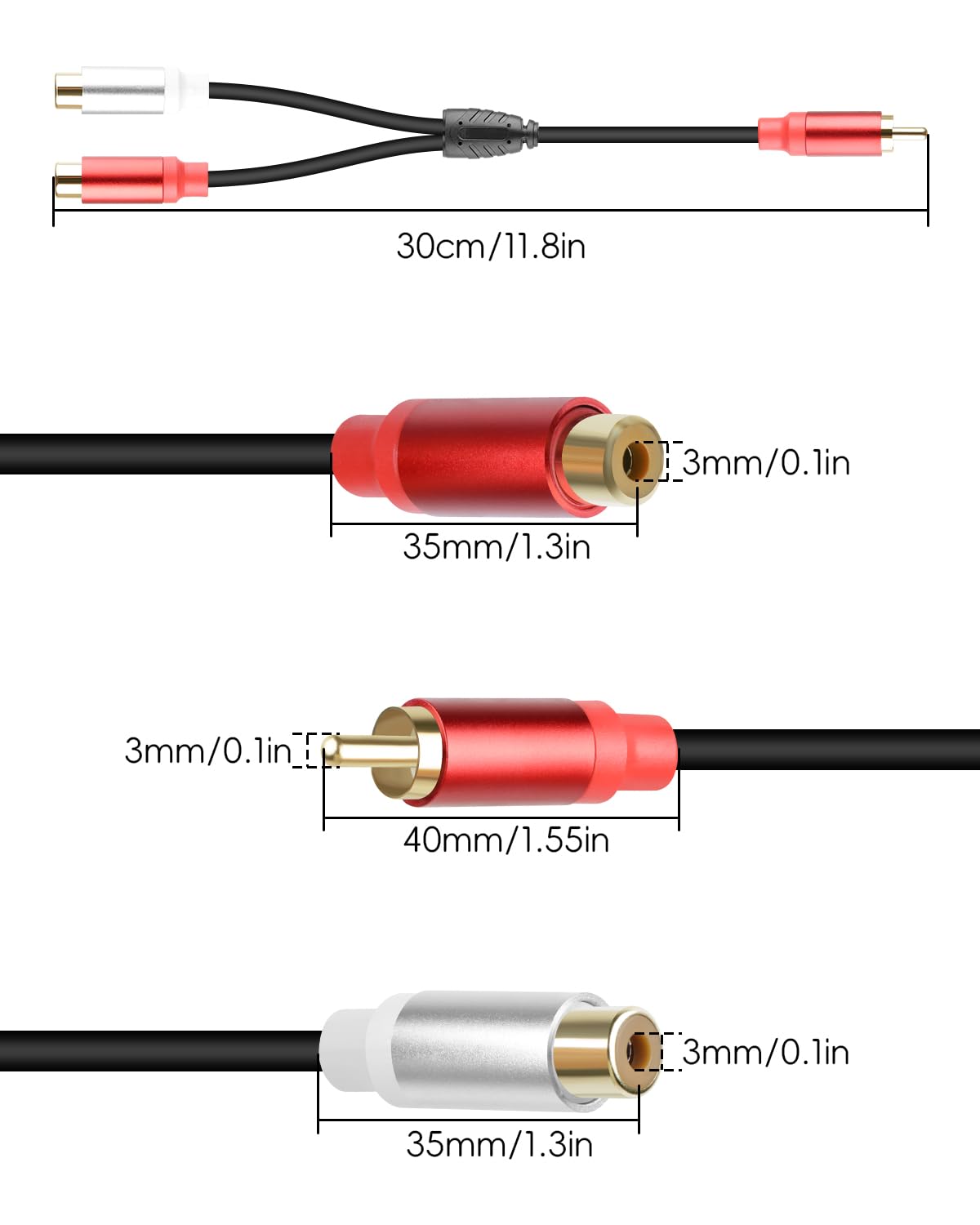 Thumbnail 6 de RIIEYOCA RCA Y-Splitter Short Audio Extension Cable (male to 2x RCA female)
