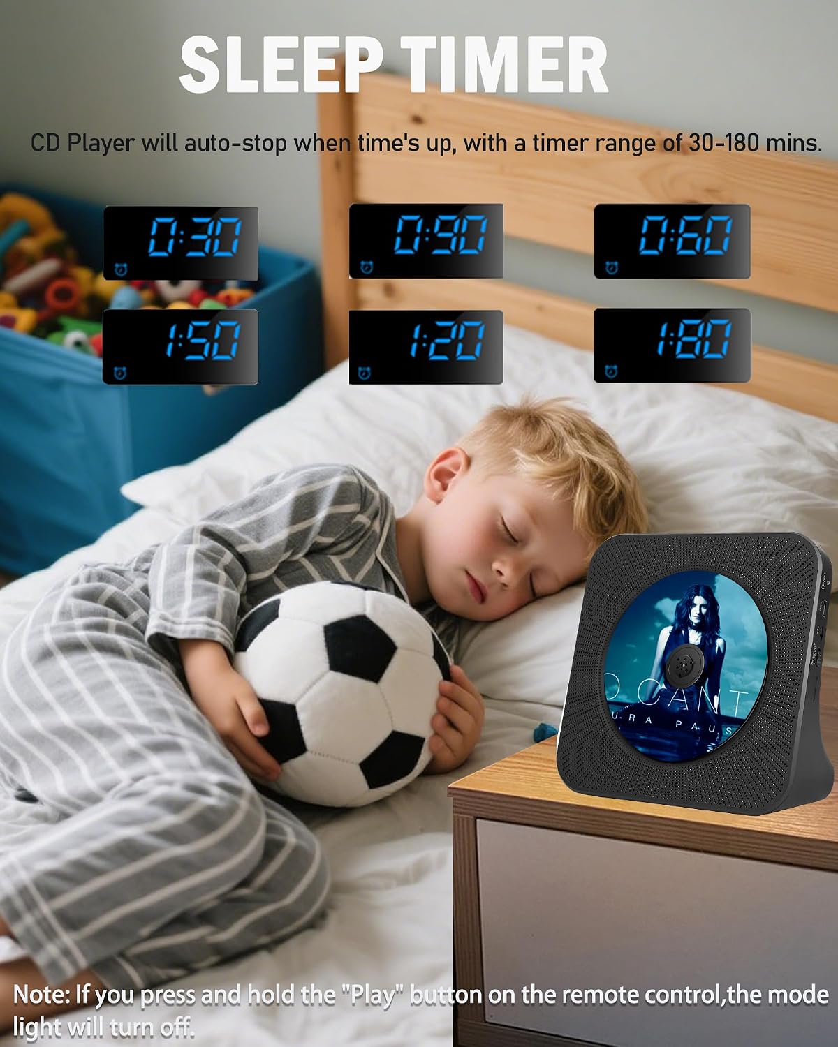 Detalle de Lecteur CD Bluetooth Design Bureau — Radio portable avec double haut-parleurs, timer et ports USB/AUX