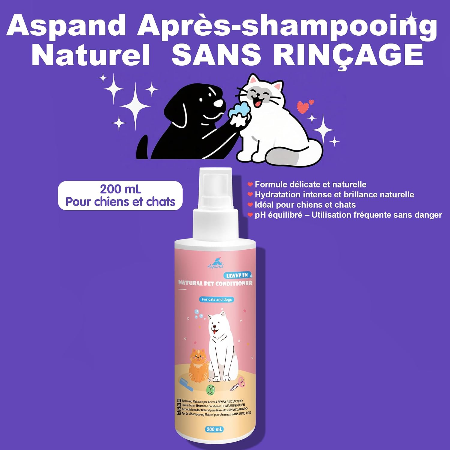 Detalle 2 de Aspand Spray démêlant 200ml 🐾