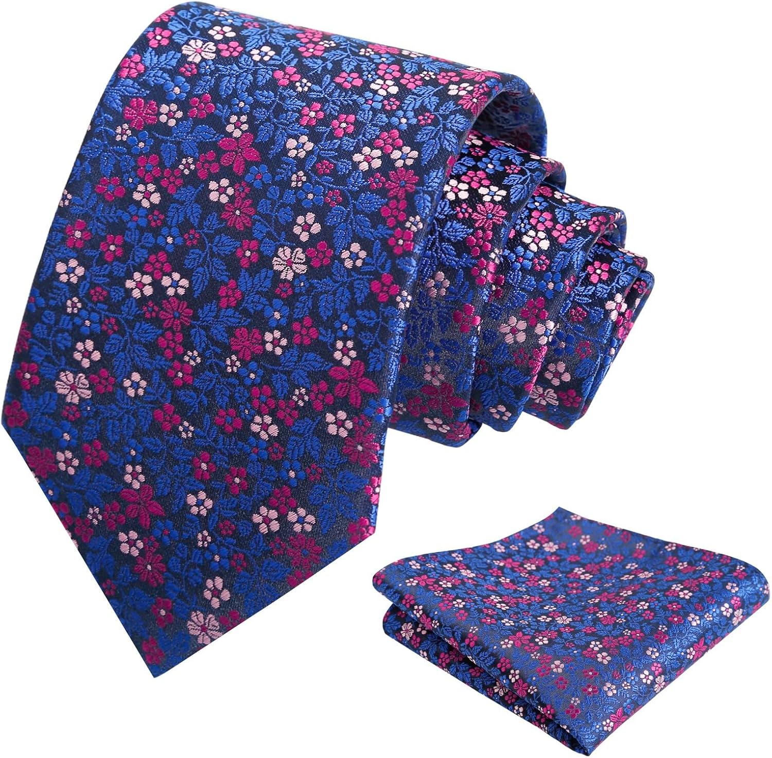 Thumbnail 6 de Alizeal Mens Flower Patterned Wedding Tie with Pocket Square Set (8cm)