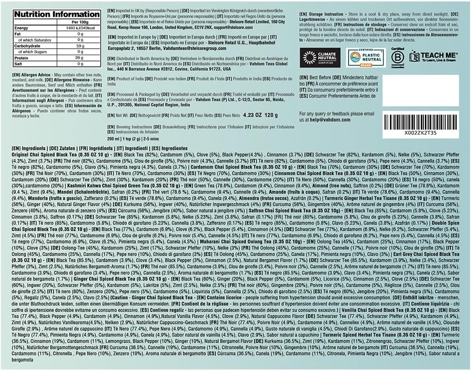 Thumbnail 8 de VAHDAM Té Suelto Chai 🎁 Set 12 Sabores Sin Gluten OGM