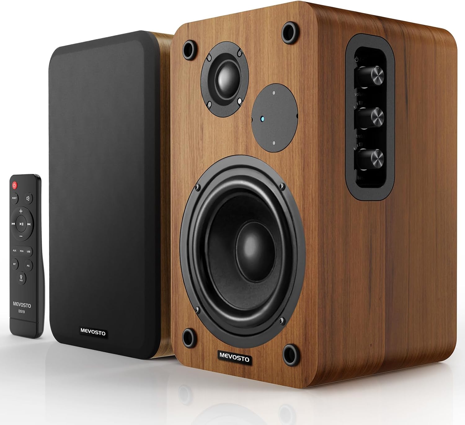 Detalle de MEVOSTO Active Bookshelf Speakers 36W RMS with BT 5.4 – Rich Stereo For PC, TV and Turntable