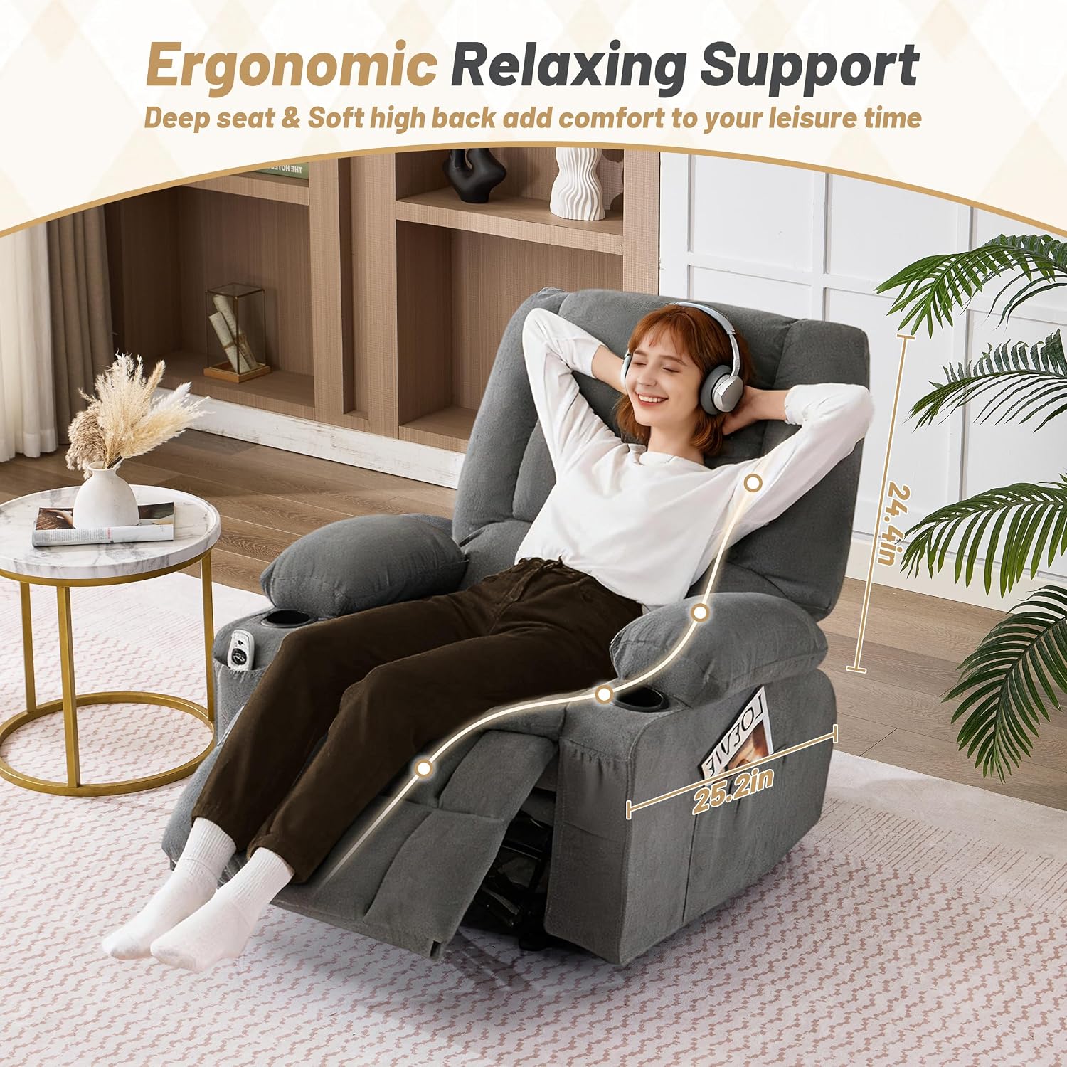 Detalle de Rocker Recliner Chair, Gray