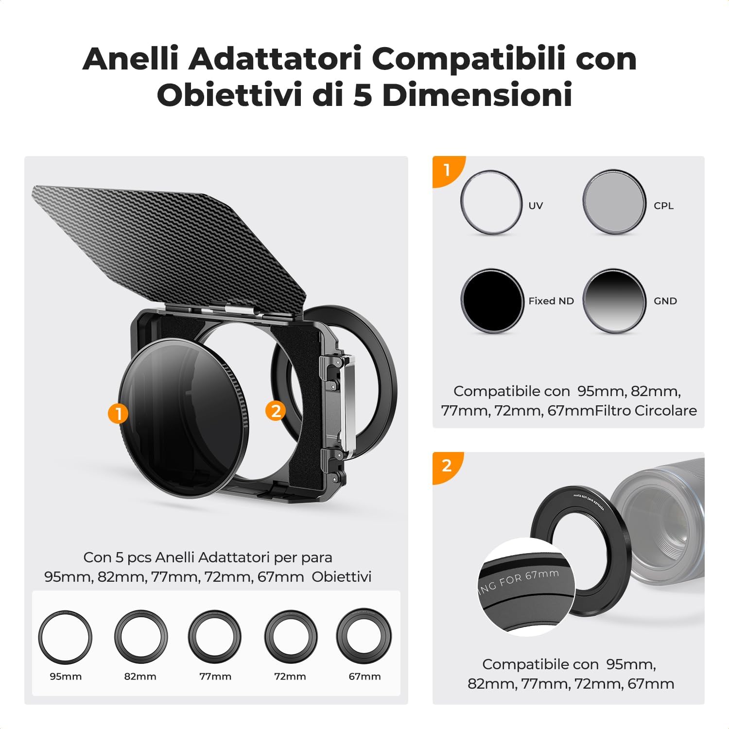 Thumbnail 3 de K&F CONCEPT Matte Box Base in fibra di carbonio con anelli 67/72/77/82/95 mm e attacco 1/4”, 3/8”
