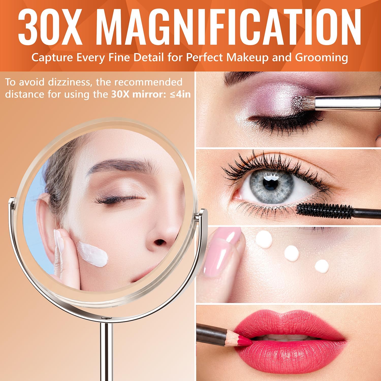 Detalle 1 de Auxmir 1X/30X Double-Sided Make-Up Mirror, 20 cm, 360° Rotation