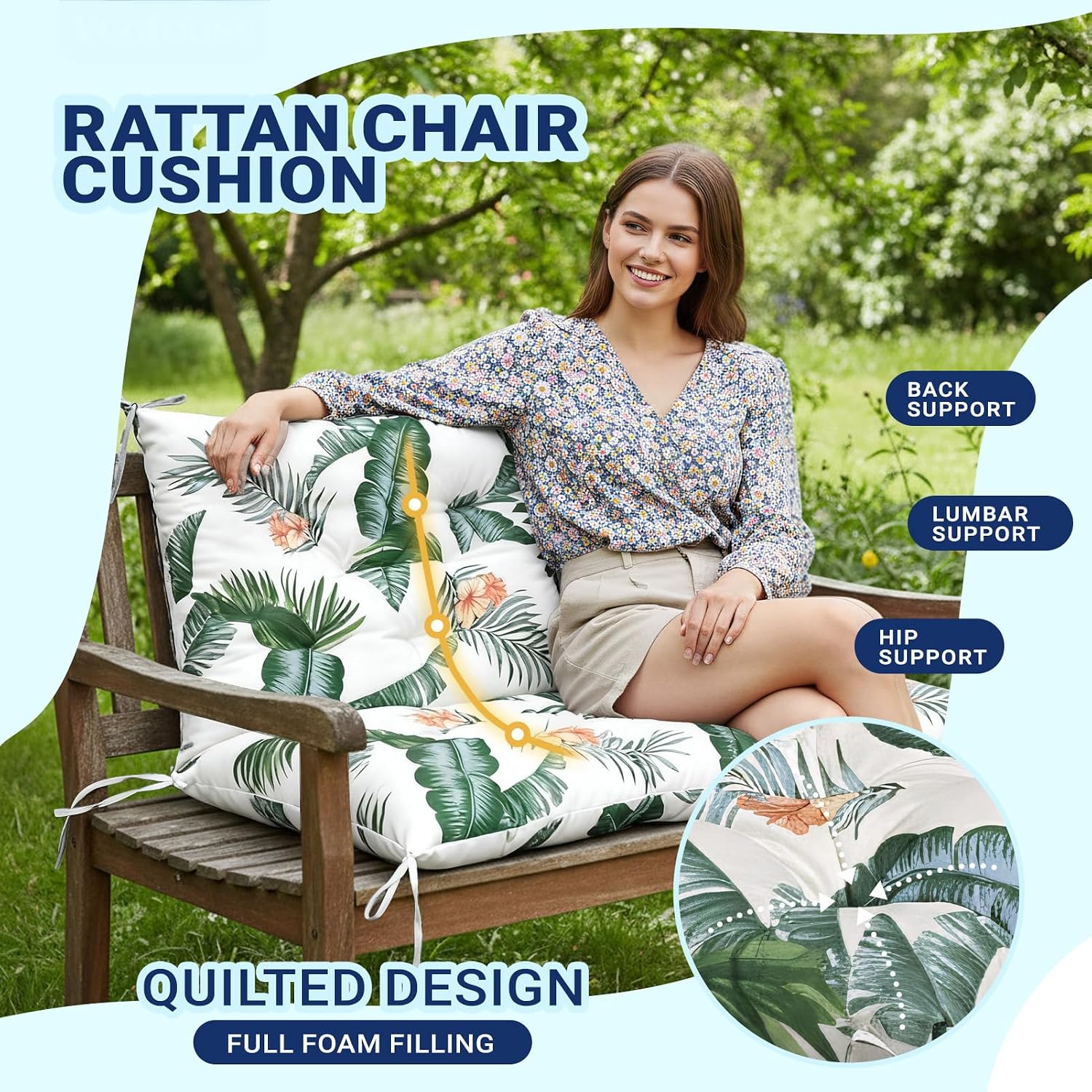 Thumbnail 1 de ZxrFxr Waterproof Swing Seat Cushions: 4-Inch Thick 2/3/4 Seater with Anti-Slip Straps (Hawaiian, 100x100cm)