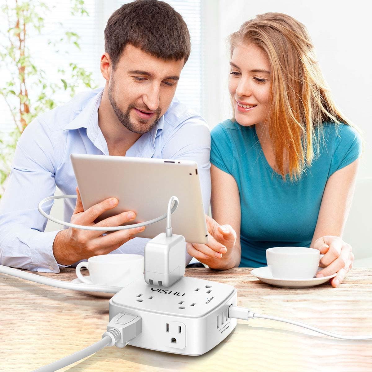 Detalle 2 de YISHU 6Ft Surge Protector Power Strip with 8 Widely Spaced Outlets & 4 USB Ports