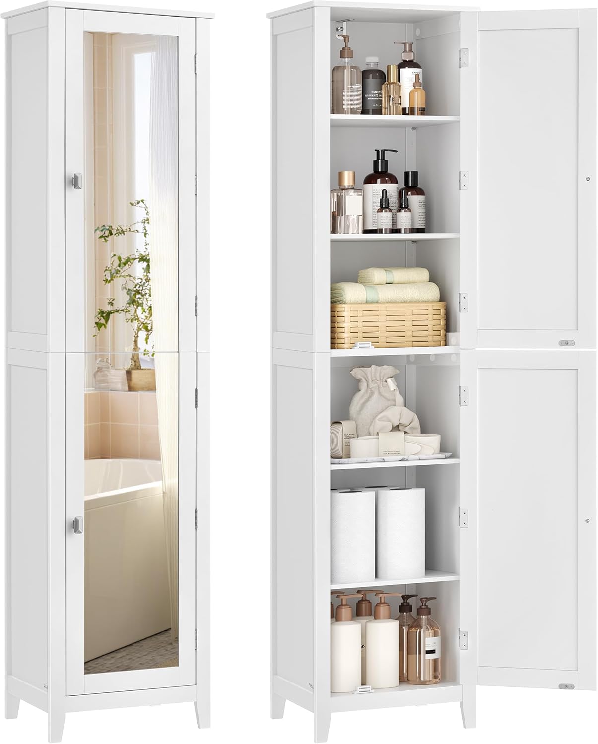 Detalle de VASAGLE Armoire Salle de Bain Haut avec Miroir Blanc Nuage BBC764WH01